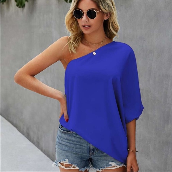 Boho one shoulder oversized solid blouse - Picture 10 of 15